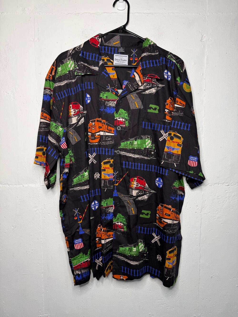David Carey Originals Santa Fe Shirt Men 2x Multicolor Trains Button-up VTG
